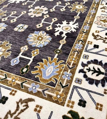 Turkish Hand-Knotted Oriental Oushak Rug 10x14 Grey Wool Rug...