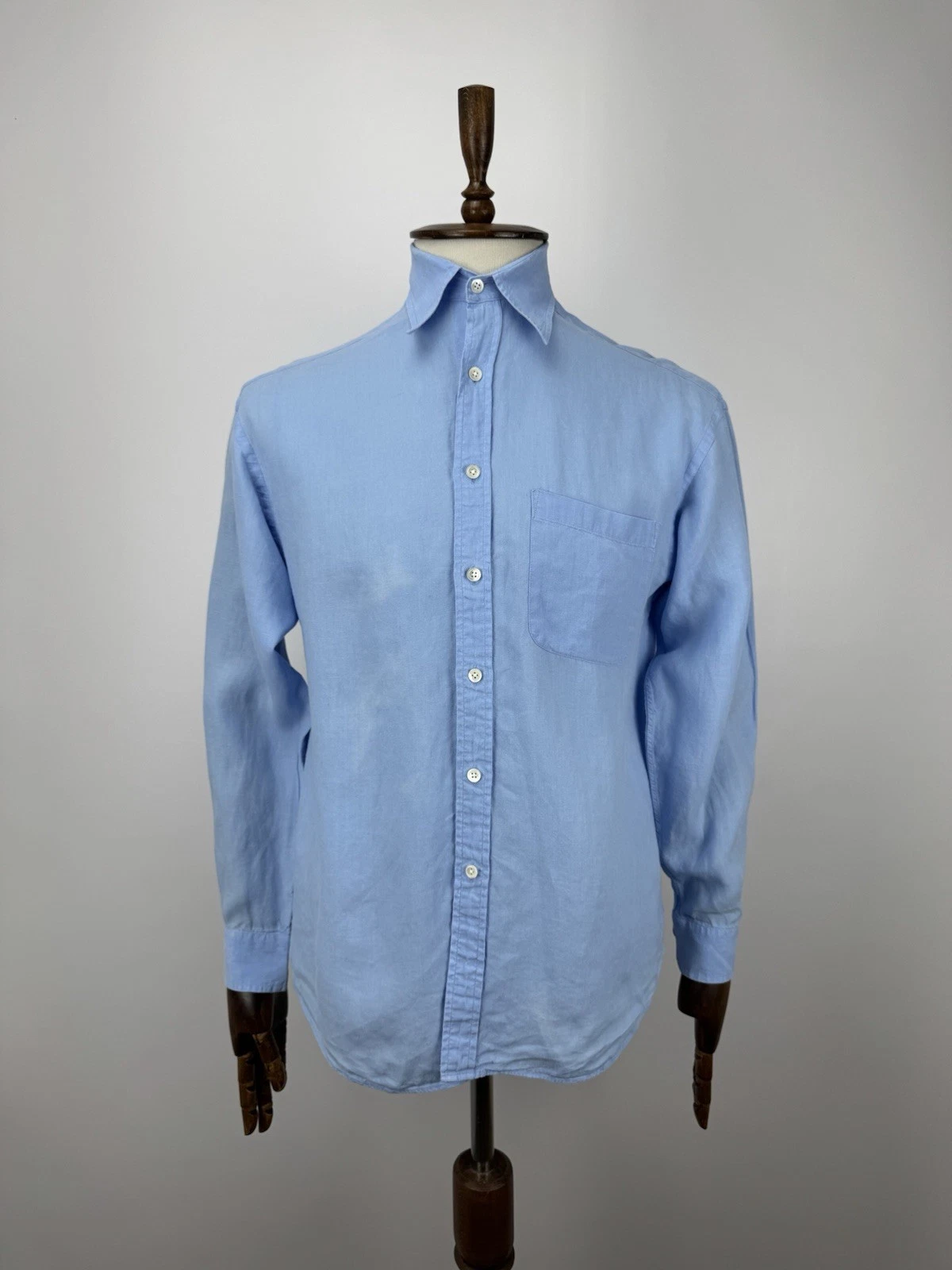 Sheppard London Men’s Long Sleeve Shirt Blue Linen Button Down Size S