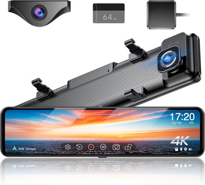 G850+ 12'' 4K UHD Dual Dash Cam with Backup Camera & GPS, 64GB Card Included