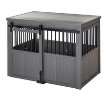 NEW AGE PET ECOFLEX HOMESTEAD SLIDING BARN DOOR FURNITURE STYLE DOG CRATE GRAY
