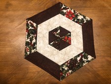 Handmade Reversible 13" Quilted Table Topper   Poinsettia Holly Pinecone Decor