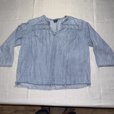 Splendid Sz L Womens 100% Lyocell Blue Denim Charmbray Notch Neck Shirt Classic