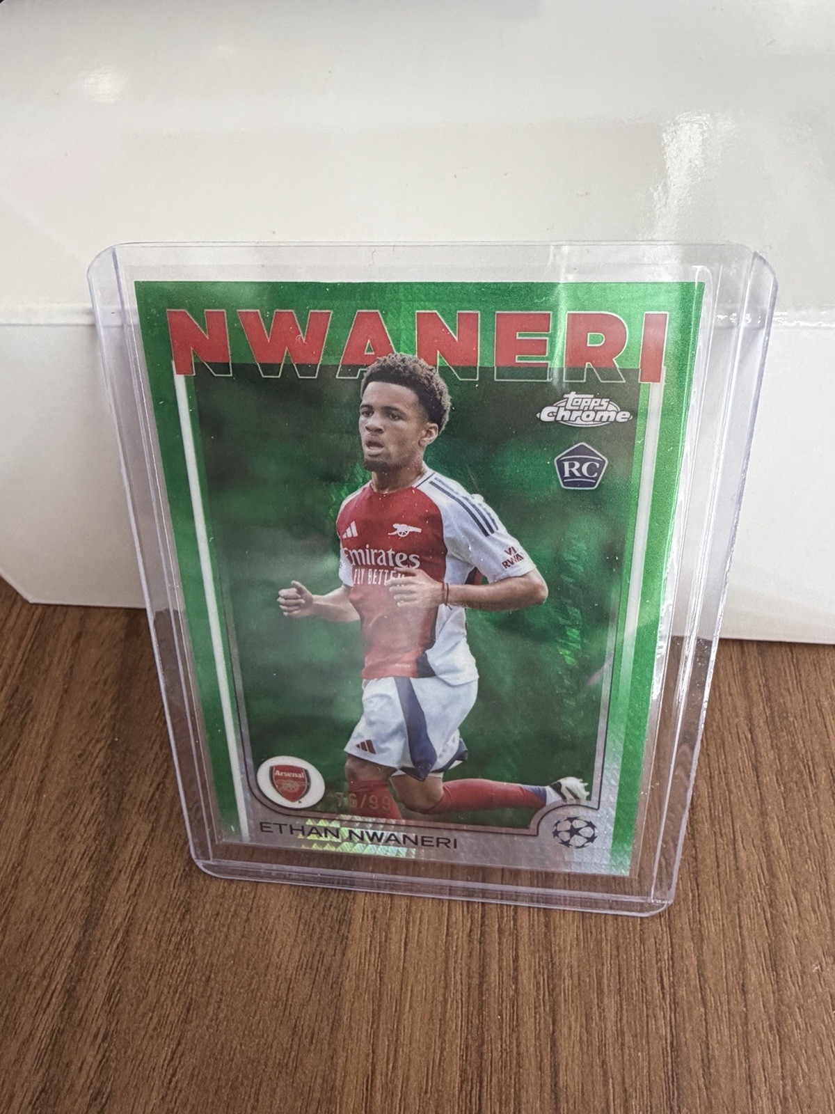 Ethan Nwaneri 2024-25 Topps Chrome UCC Green Refractor /99 RC #158