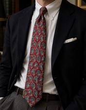 BRIAR Hand Made 100% Silk Tie Red Blue Medallion Neck Tie - Made in USA