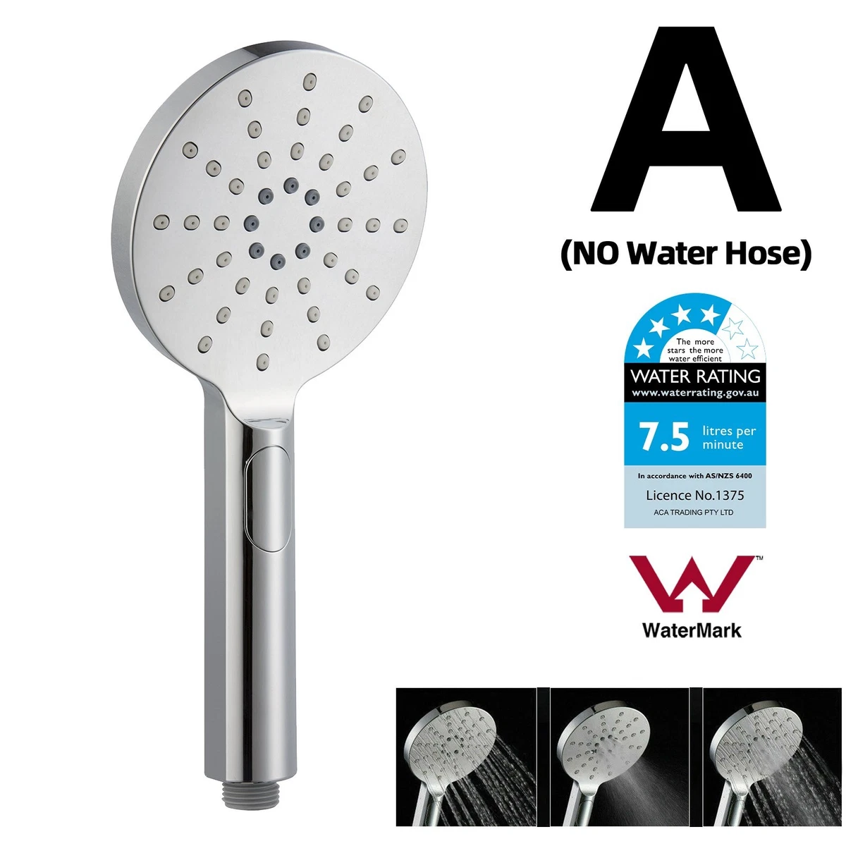 ACA WELS Round / Square Handheld Shower Head Spray /1.5m Water Hose Chrome/Black