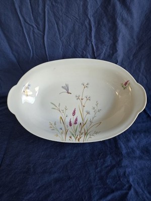 Eschenbach Grassy Dragonfly Gold Trim Serving Dish Bavarian Vintage Bone China