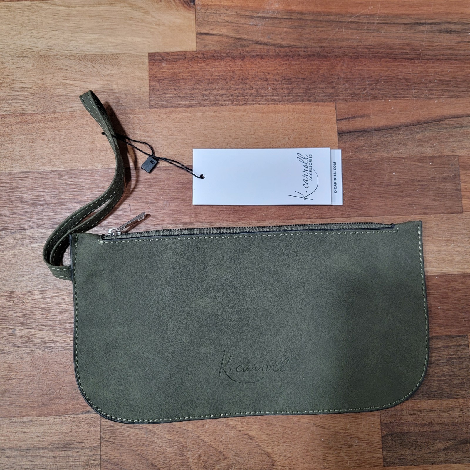 K. Carroll  Wristlet Organizer New W/ Tags Army Green Purse Faux Suede