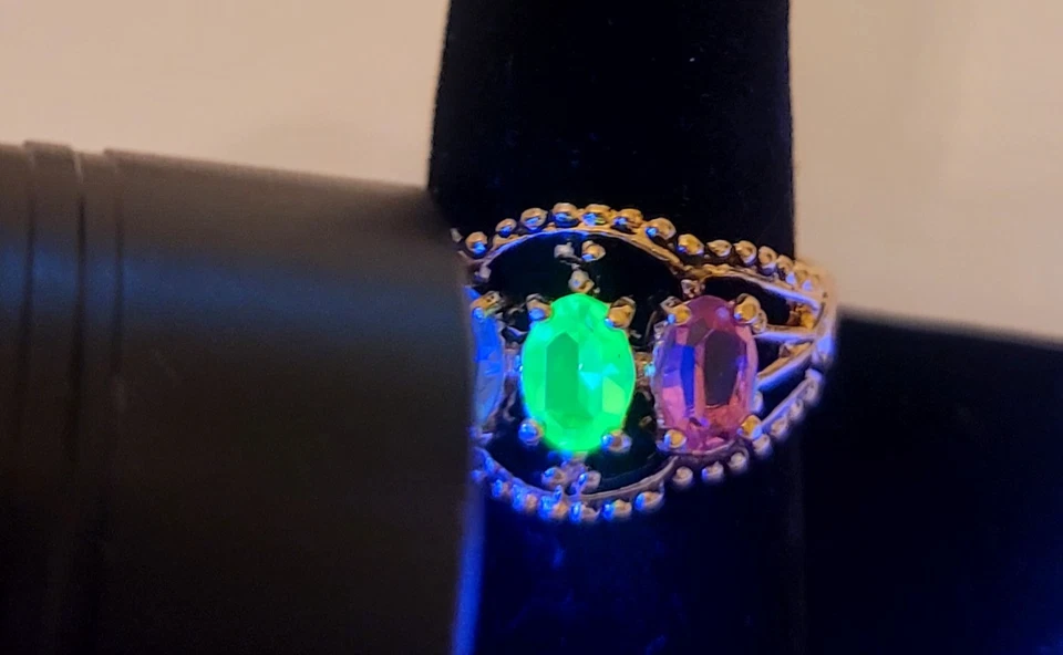 Винтажная Seta Золотистая Лента Открытая Филигрань 3 Овальных Граненых Камня Зеленый - Уран - Изображение 4 из 4