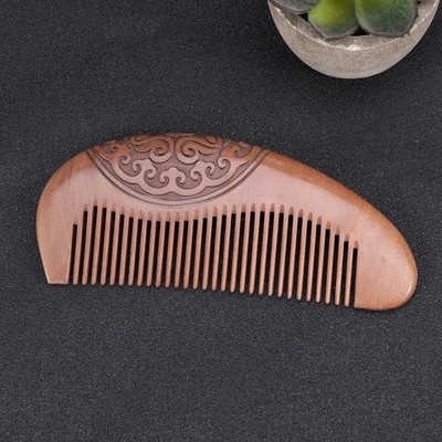1pc Double-sided Carved Comb Peach Wooden Comb Massage Scalp Comb for Home Shop
