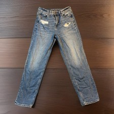 AMERICAN EAGLE Women  s Jeans Distressed Ripped Light Wash Mom Straight Jean Sz 4