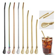 4PCS stainless steel straw filter spoon