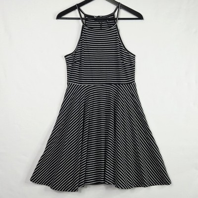 MINKPINK Cleveland Striped Dress M Black White Fit Flare NWT $82