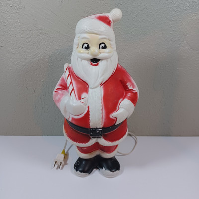 RARE  Lidco 1960 s Vintage Blow Mold Santa With Candy Cane 13-1/2'' Works Great!