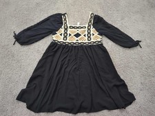 CATO Dress Womens S Black 3/4 Sleeve Square Neck Crochet A-Line Flowy Mini Boho