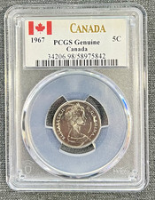 1967 Canada 5 Cents Centennial Nickel - PCGS Genuine Graded - Rabbit Reverse