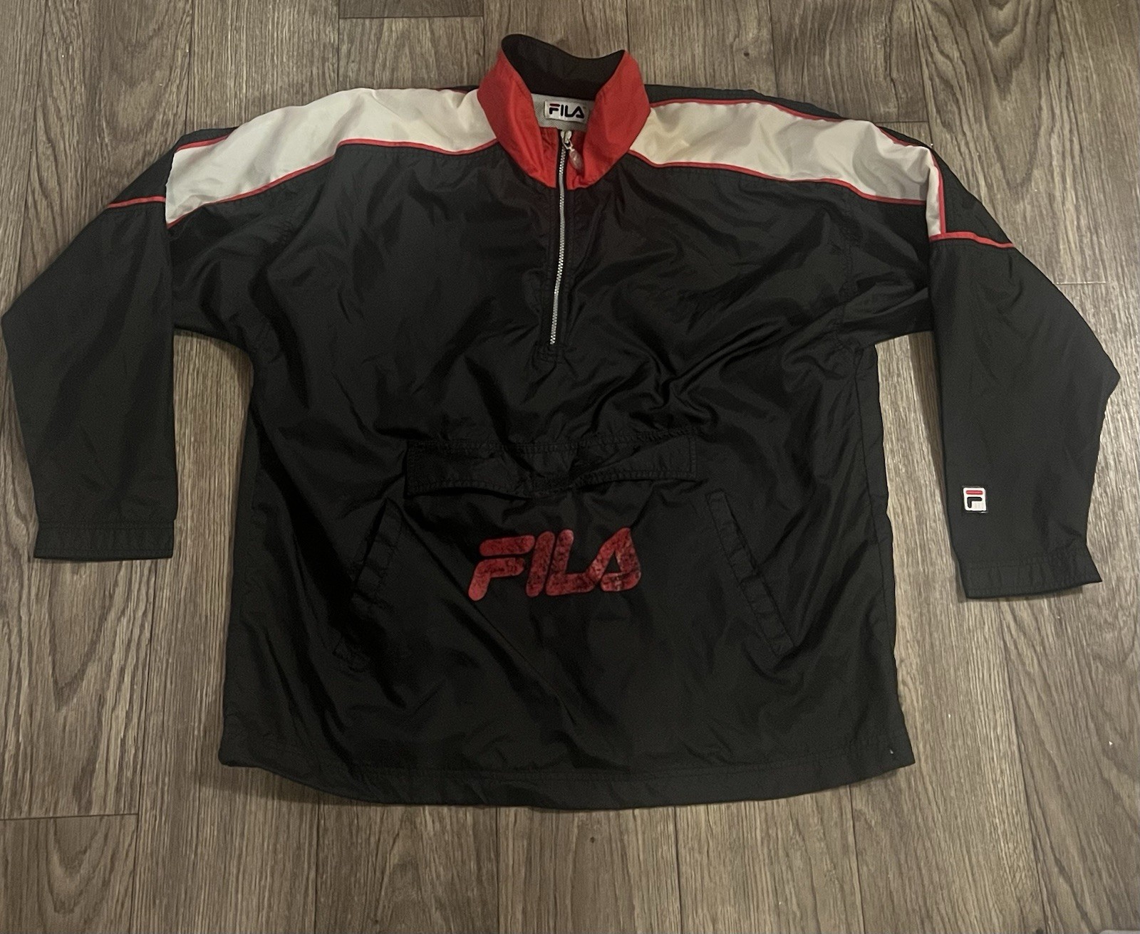Giacca pullover a vento vintage anni 90 FILA nylon uomo XL rosso nero RARO