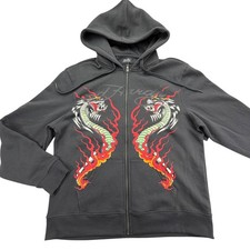 Ed Hardy Hoodie Mens L Dark Grey Full Zip Hoo...