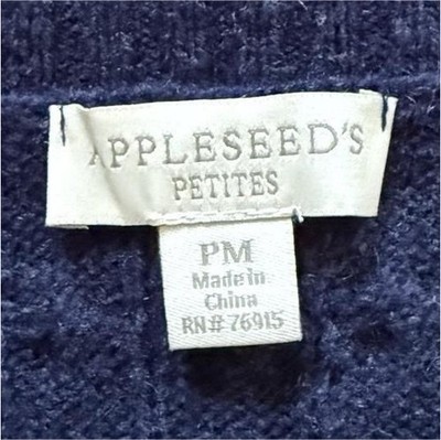 Appleseed's Navy Blue 100% Wool Cable-Knit Cardigan Sweater Petites PM