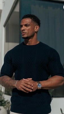 Father Sons FINE KNIT DIAMOND NAVY JUMPER SHORT SLEEVE Large NWTs! Premium