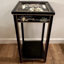 Oriental Furniture Plant Stand Pedestal Black Lacquer Mother Of Pearl Ladies