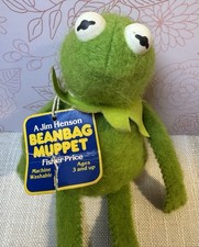 Vintage 1979 KERMIT THE FROG Muppet Sad Beanbag Plush Fisher Price 864 RARE Tag