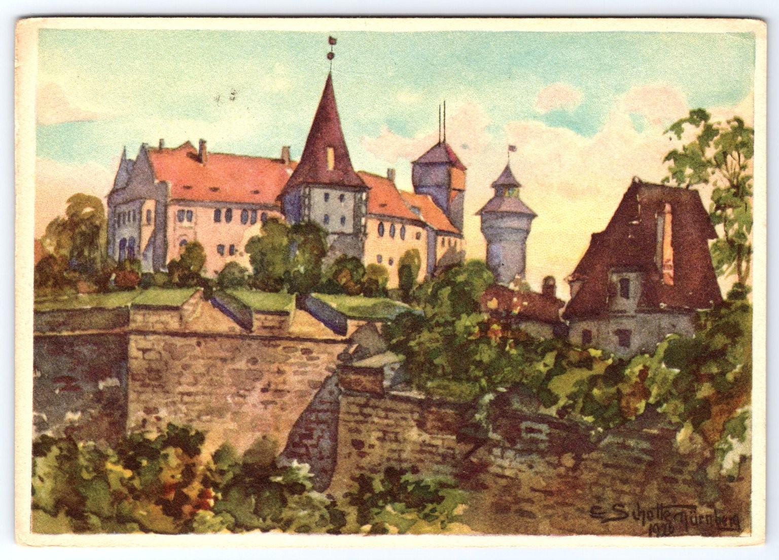 Vintage Nürnberg Castle Postcard from Neutorgarden 1926 German Art