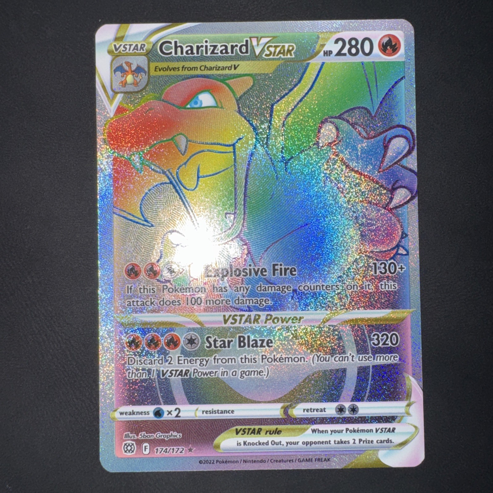 Pokémon TCG Charizard VSTAR Rainbow Secret Rare Card Brilliant Stars 174/172 ENG