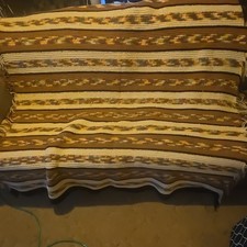 Handmade Southwest Crochet Striped Sofa Throw Blanket Large Fringed Brown Beige