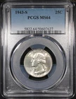 1943-S Washington Quarter graded MS64 by PCGS Gorgeous Great Quality PQ+