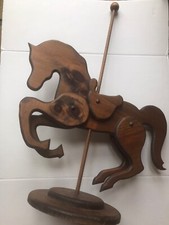 Vintage Folk Art Wood Carousel Horse on Stand- 32 Tall x 22 Long x 11 Base