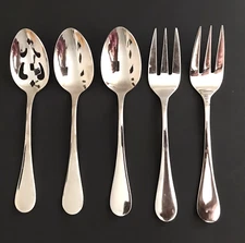 CAMBRIDGE CHARM Stainless Flatware SERVING SET OF 5 Forks Spoons Slotted EUC
