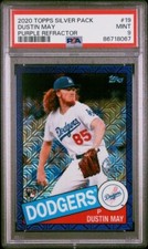 PSA 9 mint 2020 TOPPS SILVER PACK 1985 CHROME PROMO DUSTIN MAY rc PURPLE Ref /75