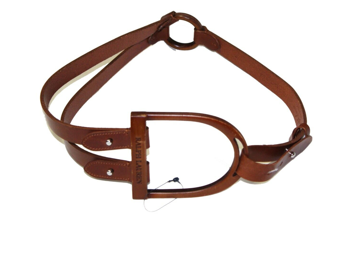 RALPH LAUREN VTG Equestrian Brown Leather Belt Sz M Stirrup Buckle Made In Italy Polo Ralph Lauren EQUESTRIAN STIRRUP BUCKLE Stripe Belt Size  main image 3
