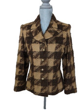 VALENTINO 'V' Boutique brown plaid woven wool mohair fitted jacket , 12, pre-own
