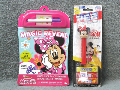  2 Minnie Mouse PEZ Dispenser & Magic Reveal Activity Pad, Markers BRAND NEW