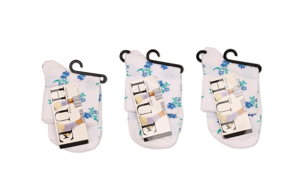 Lote De 3 Calcetines Mujer Tono ESF16023 Blanco Floral con Azul, Talla Única, Juego De Tres Foto 3 de 3