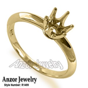 Handmade Six-Prong Knife Edge Ring Mounting 14k Gold #R1499 .40 to .75 CT