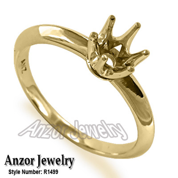 Handmade Six-Prong Knife Edge Ring Mounting 14k Gold #R1499 .40 to .75 CT