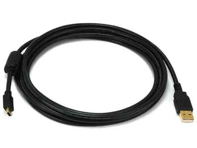10ft USB 2.0 A Male to Mini-B 5pin Male 28/24AWG Cable w/ Ferrite Core Gold 5449