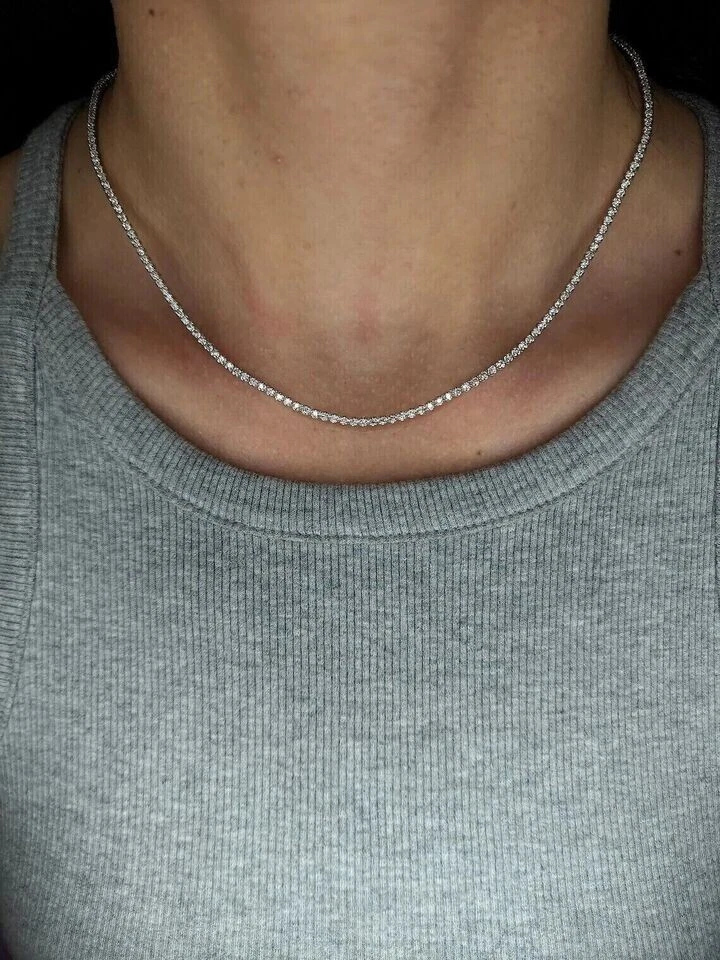 6Ct Round Cut Lab Created Diamond 2MM Tennis Necklace 14K White Gold Plated 15'' - Image 3 of 3