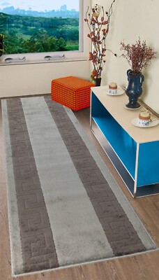 Custom Size Meander Design Grey Non Slip Runner Rugs