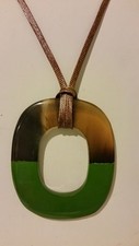 Gorgeous green lacquered Buffalo horn pendant necklace