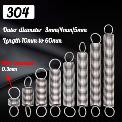 10X 304 Stainless Steel Dual Hook Small Tension Spring Wire Dia 0.3 mm ...