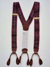 Dooney Bourke Striped Red Blue Yellow Silk Leather Suspenders. Made In England