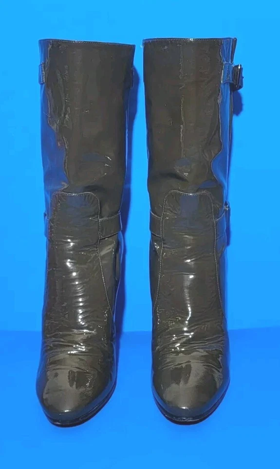 Jimmy CHOO Londres Verde Charol Media Pantorrilla Tacón Alto Botines Botas Talla 40 Foto 3 de 4