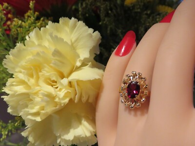 Solid 14k Yellow Gold Rhodolite Garnet Solitaire Engagement Ring Sz.8 * 3.7gr