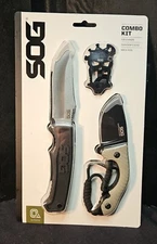 NEW! 5pk SOG FIELD COMBO KIT! 2 FIXED BLADE KNIVES, 2 SHEATHS, 1 MACV TOOL!