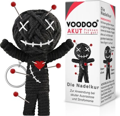 GLÜCKSGUT® Voodoo Puppe mit Nadeln | 7,5cm | Geschenkbox & Anleitung | S