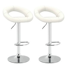 Set Of 2 Bar Stools Adjustable PU Leather Barstools Swivel Pub Chairs White New