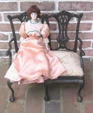 Victorian Style Cast Iron Garden Bench Settee for Larger Dolls 18x15x8.5 inch